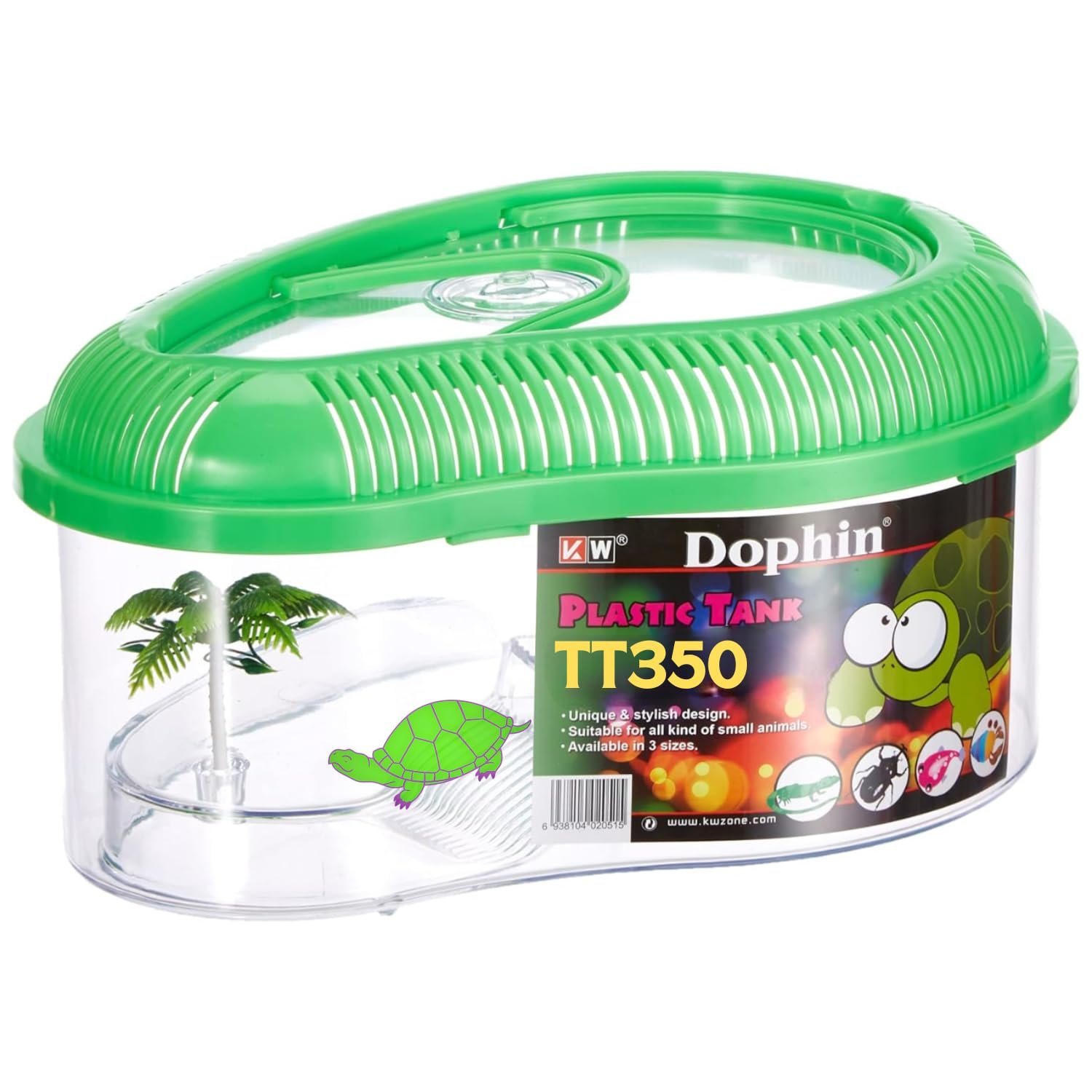 DOPHIN TT-350 Baby Turtle Tank Aquarium & Carrier with Lid, Ramp, Perfect for Baby Turtle, Crab Fish and Other Small Fish | T