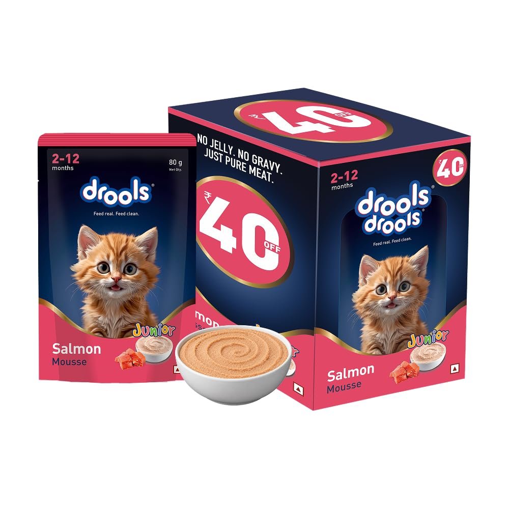 Drools Kitten Wet Mousse 80g Pack of 5, 400g | Salmon Flavour | Rich in Protein | Promotes Hydration & Easy to Digest | No Ar