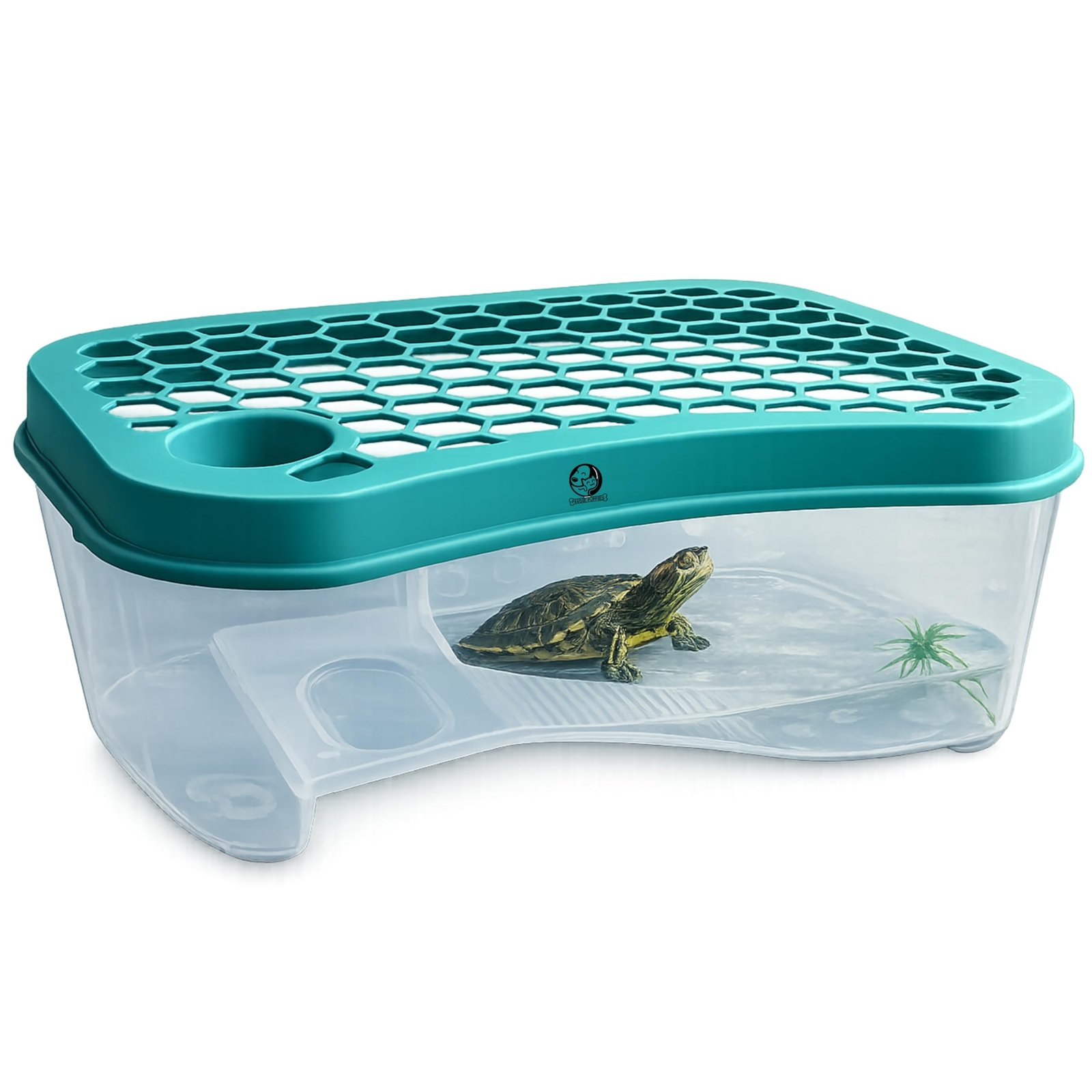Foodie Puppies Turtle Tank Aquarium - (Large, Honeycomb Tank) (59x36x24cm) with Lid and Ramp | Basking Platform, Swimming Are