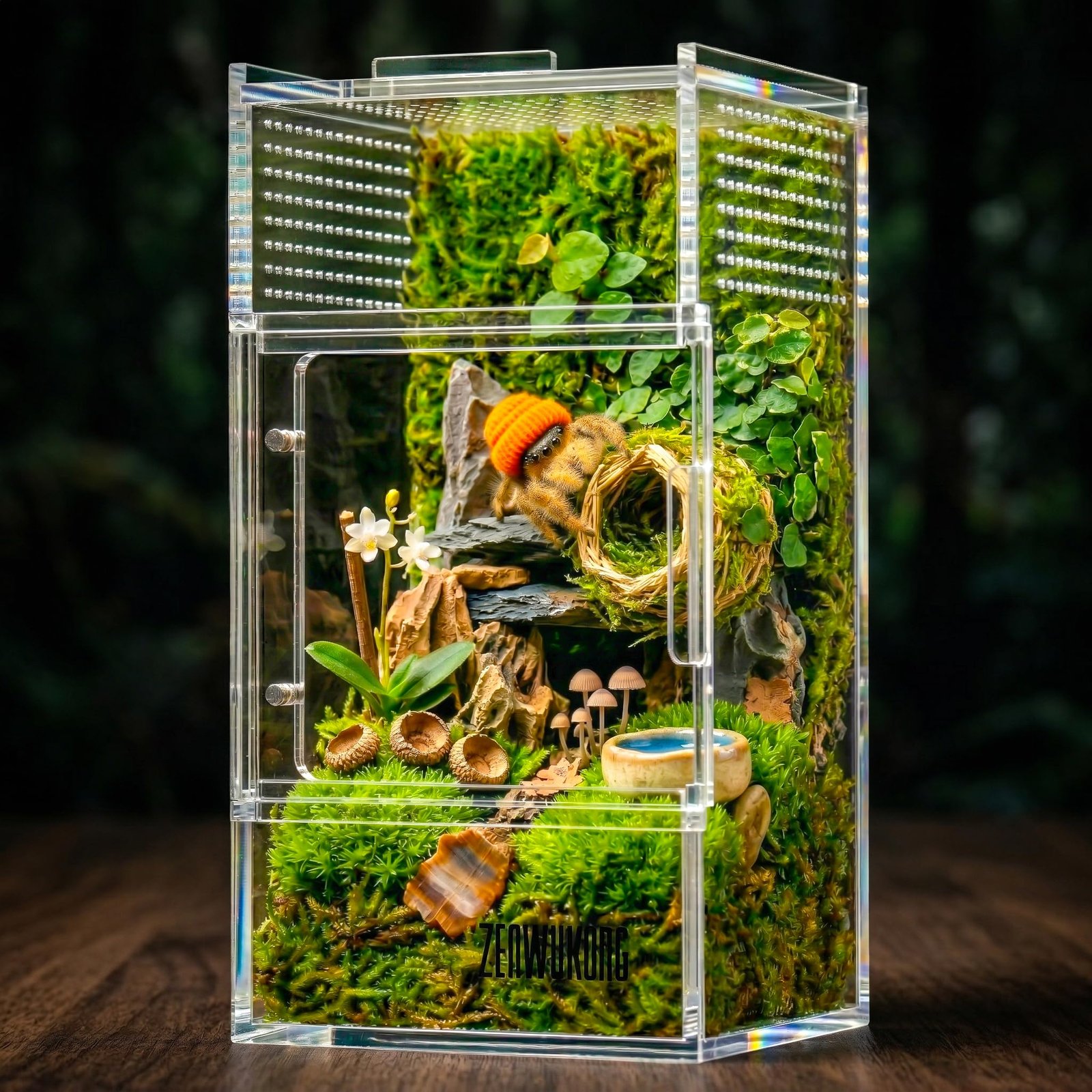Jumping Spider Enclosure - Acrylic Terrarium Habitat for Spiders, Tarantulas, Snail, Mantis, Lizard, and Small Reptiles, Dual