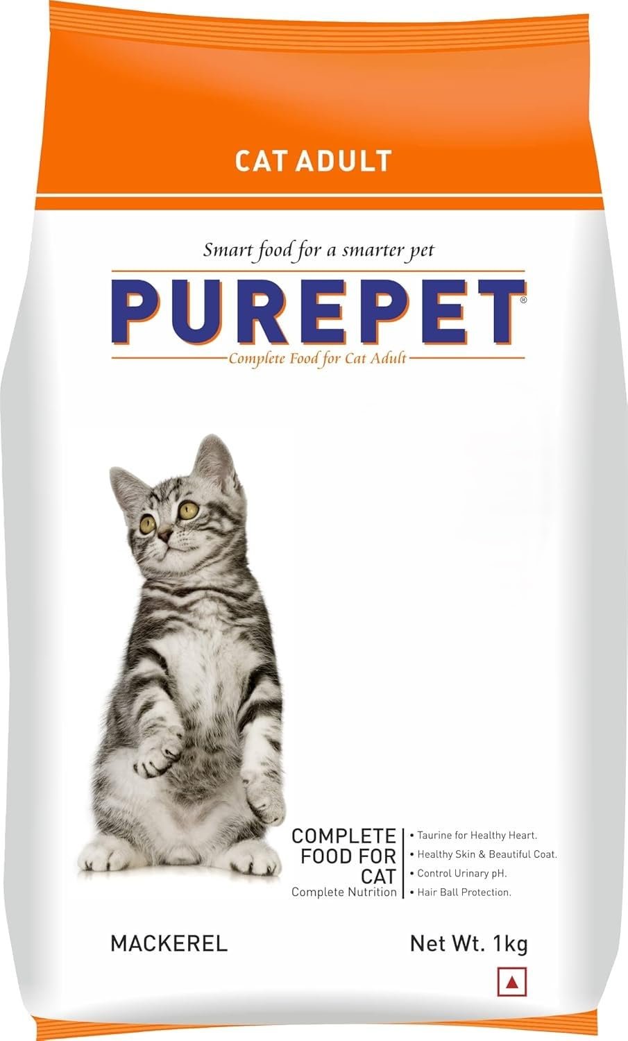 Purepet Adult Dry Cat Food 1kg | Mackerel Flavour | Hairball Protection | Heart Care with Taurine | Skin Health
