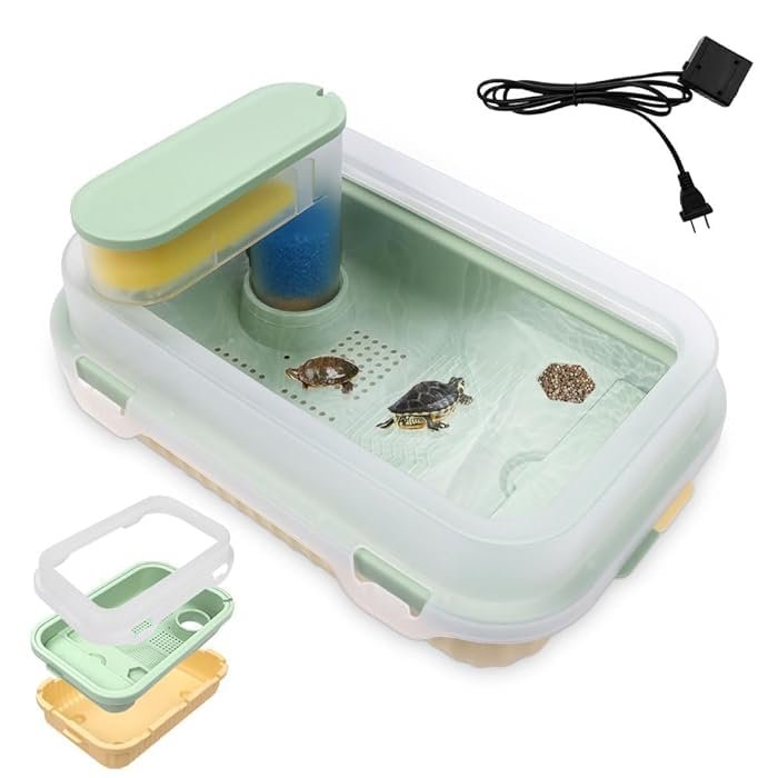 rizopets Multifunctional Ecological Turtle Habitat Reptile Aquarium Tank with Water Filter for Tortoise, Crayfish & Crab (Med